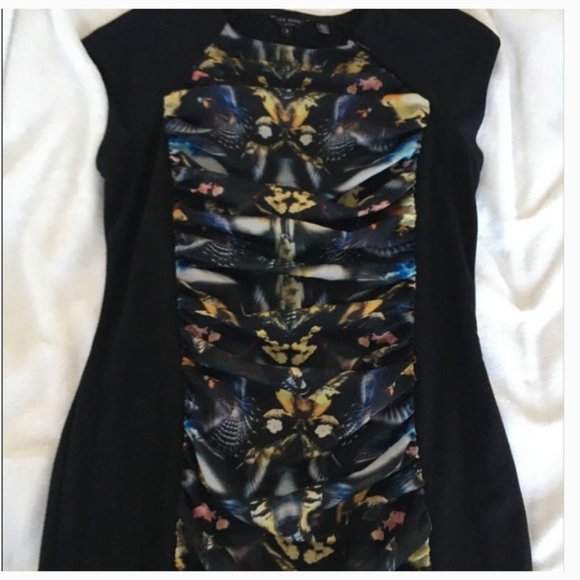 Ted Baker Black Tobelle Printed Ruched Detail Dress size 3 *PLZ READ* - Picture 6 of 16
